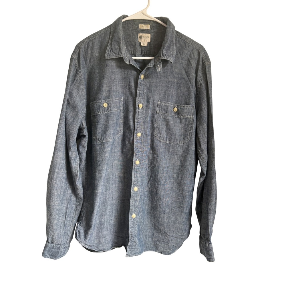 J.Crew Mens Tailored Fit Chambray Button Down Shirt Blue Cotton Large L